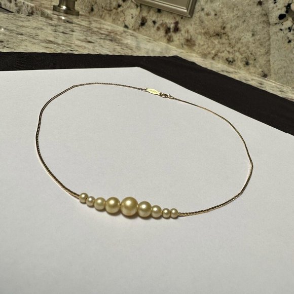 Signed Napier Gold Tone / Faux Pearl Bead Necklace 16 Inch - Picture 2 of 10